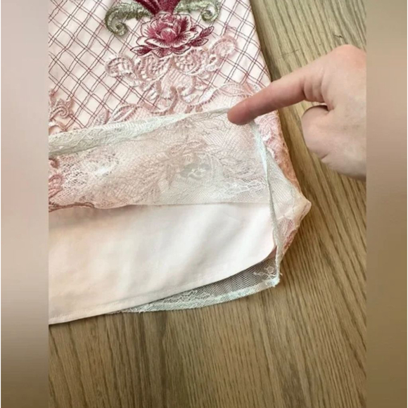 Marchesa Notte Red Pink Lace Embroidered Floral Paneled Sheath Midi Dress - Picture 7 of 9